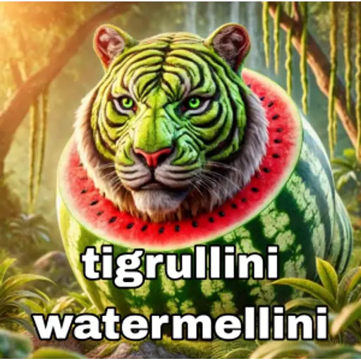 Tigrullini Watermellini - A tiger-watermelon hybrid character from Italian Brainrot Mode