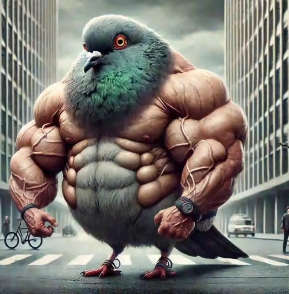 Il Piccione Musculone - A muscular pigeon character from Italian Brainrot memes in Merge Fellas game